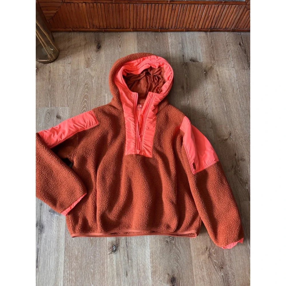 FP Movement Orange Brown Lead The Pack Fleece Pullover Oversized Size L